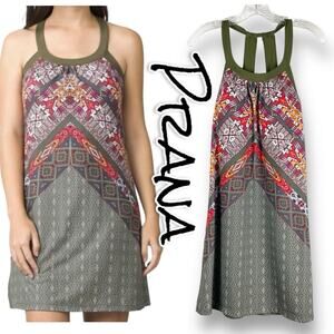 Prana Cantine Athleasure Halter Dress Cargo Marrakesh Green Women’s Size Small